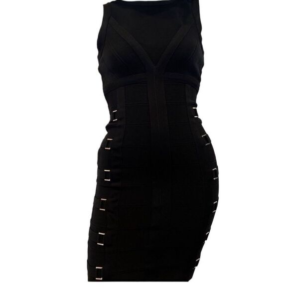 Y2K Bebe buckle bodycon black dress Sz.XS - Picture 1 of 5